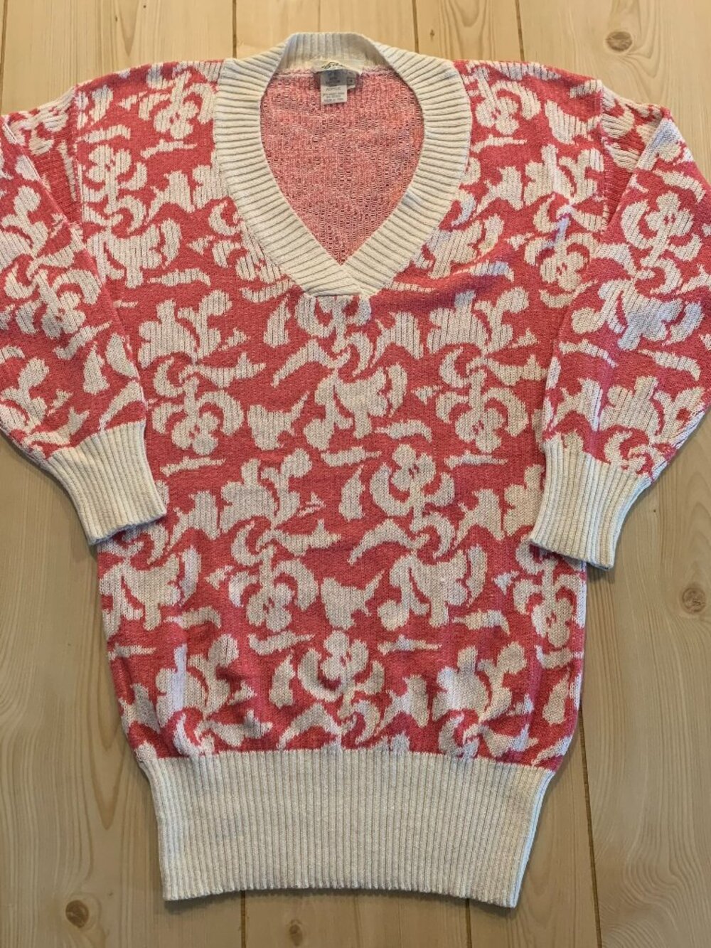 Vintage 80s Bass New York Retro Boho Floral Knit Cardigan Sweater Women's Size 4